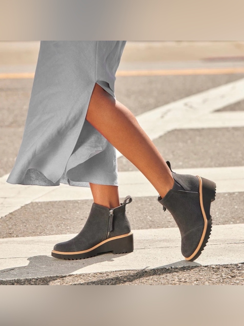 Toms Charcoal Suede Maude Wedge Ankle Booties
